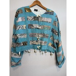 Nativewear Designs XL Jacket Patchwork Ribbon Gold Coins Boho Indonesia Teal Blu